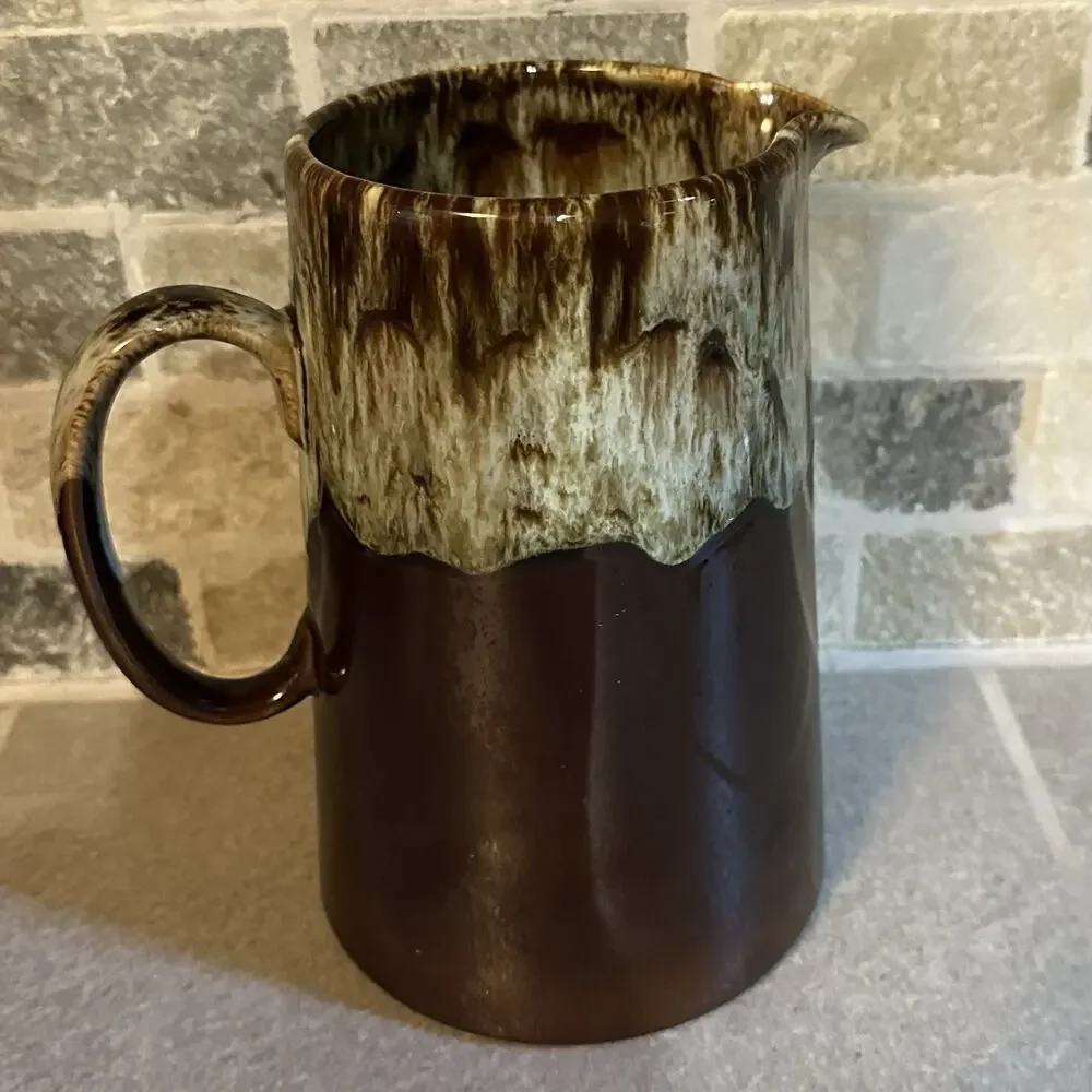 Vintage Brown Drip Art Pottery 7.75 Inch Pitcher No Marking